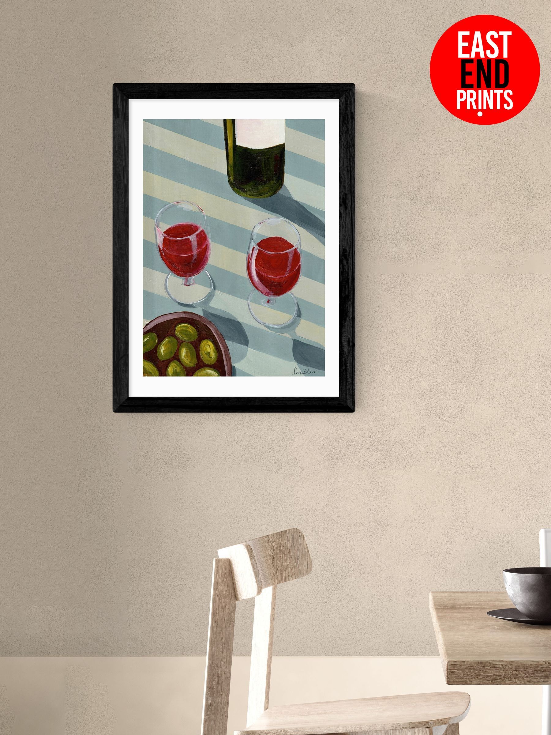 East End Prints Black Blue Wine Time Wall Art Print